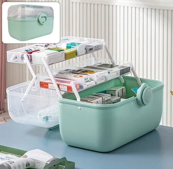 Medicine Storage Box Organizer Portable Family Emergency Pill Case First Aid Kit Storage Box 3 Tiers Plastic High Capacity