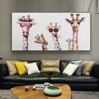 Mintura голям размер картина,ръчно рисувани жирафи животни маслени картини върху платно, модерна декорация на дома,стенно изкуство,детска стая