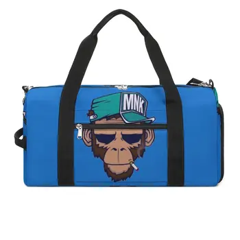 MNK пушене маймуна фитнес чанта карикатура животински пътуване спортни чанти двойка дизайн голям графичен фитнес чанта Оксфорд чанти