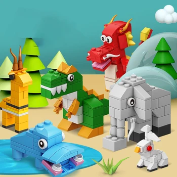 Moc градивни блокове Прекрасен животински модел технически тухли DIY събрание мини животински форма играчки Детски празнични подаръци