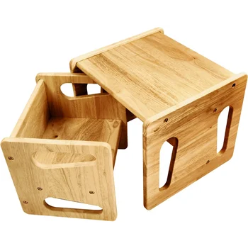 Montessori Weaning Table and Chair Set - Масивна дървена маса за малки деца - кубчета столове за малки деца - Real Hardwood