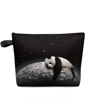 Moon Night Sky Star Panda Черна чанта за грим Travel Essentials Lady Women Козметични чанти Тоалетна организатор съхранение молив случай