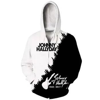 New Arrive Johnny Hallyday Франция 3D печат Мъже Жени Мода Cool Zipper Hoodies Върхове Дропшипинг