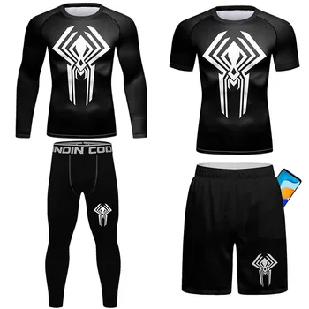 New Jiu Jitsu Rashguard за мъже MMA тениски + Pant бокс 4Pcs / Set KickBoxing Jerseys Muay Thai шорти MMA компресия облекло