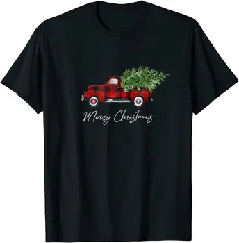 NEW LISTINGNEW LIMITED Весела Коледа Buffalo Plaid Red Truck Tree за мъже Дамска тениска