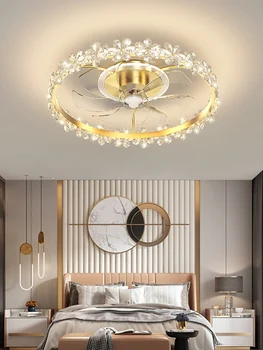 Nordic Light Luxury Crystal Fan Lamp 2023 Нов ням невидим таван ресторант спалня светлина фен интегрирана детска светлина