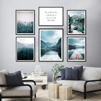 Nordic Modern Landscape Painting Mountains Rivers and Lakes Pictures Sofa Bedroom Bedside Background Wall Canvas Decor Paintings