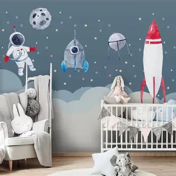 Nordic прост ръчно рисуван стенопис 3d космическа ракета детска стая момиче спалня карикатура стенопис обичай декоративна живопис тапет