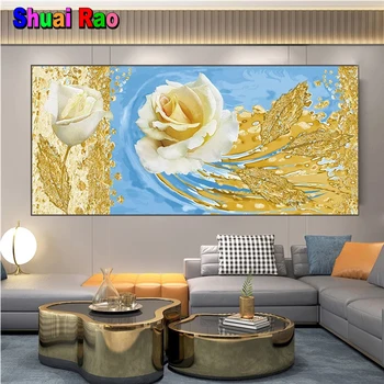 Noridc DIY диамантена живопис Златно фолио цвете флорални растителни листа 5D диамантена бродерия Хол стенописи декор живопис