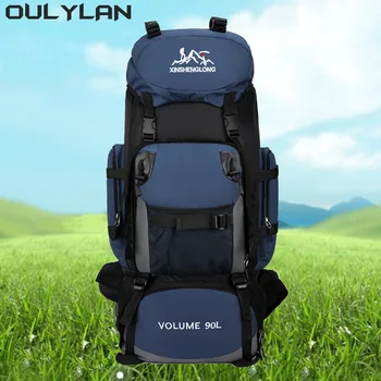 OULYLAN Колоездене камуфлаж с висок капацитет 90L водоустойчиви мъже с голям капацитет на открито водоустойчиви раници пътуване багаж чанта