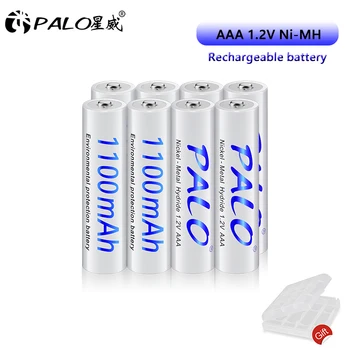 PALO 1.2V AAA акумулаторни батерии 1100mAh Ni-MH 3A акумулаторна батерия за играчки за фотоапарати фенерче + AA / AAA кутия за съхранение на батерии