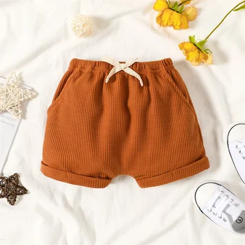 PatPat Baby Boy Solid Waffle Elasticized Waist Shorts with Pockets Soft and Comfortable Perfect for Outings Basic Style