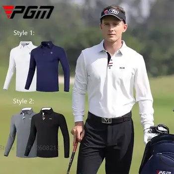 PGM есен пролет мъже спортно облекло дълъг ръкав бизнес голф риза мъжки случайни спортни ревера върховете голф дрехи еластични потници M-XXL