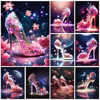 Pink Princess обувки диамант живопис нов DIY мозайка диамант бродерия фантазия обувки на висок ток пейзаж Начало декор TT476