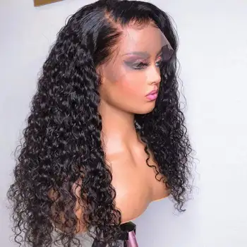 Preplucked Soft Natural Black Glueless 26Inch Long 180 Density Kinky Curly Lace Front Wig For Women With BabyHair Daily Cosplay