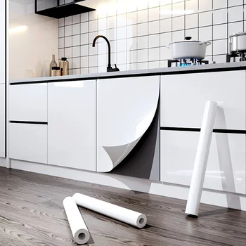 PVC самозалепваща се хартия за стена перлено бяло DIY декоративно фолио мебели обновяване стикери кухненски шкаф водоустойчив тапет