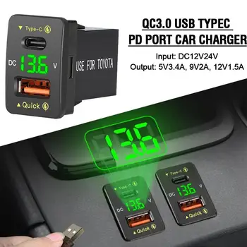 QC3.0 36W USB TypeC PD порт зарядно за кола Бързо USB гнездо за кола за мобилен телефон таблет с волтметър захранващ адаптер за мобилни