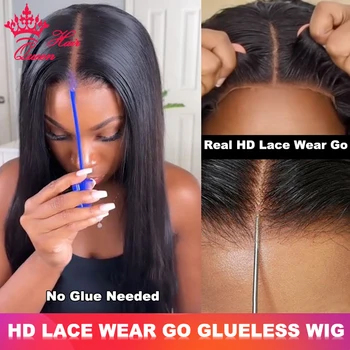 Queen Hair Real HD Glueless Wig Pre Plucked Invisible Melt Skin 4x4 5x5 6x6 7x7 Закриване Glueless Human Hair Straight/Body Wave