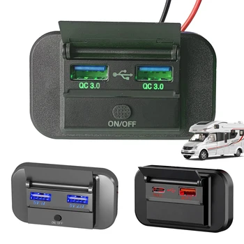 Quick Charge PD Type C Dual USB портове Car Bus Charger Socket Adapter 12V / 24V USB захранващ панел със Swith за морски мотоциклети