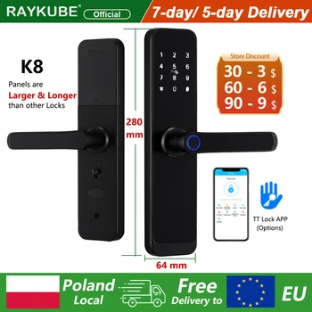 RAYKUBE K8 TT заключване пръстов отпечатък интелигентна брава на вратата с по-дълги по-големи панели на дръжката Безплатна доставка от Полша до страни от ЕС