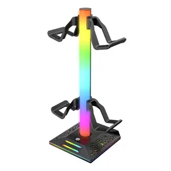RGB Геймърска стойка за слушалки Настолна околна светлина Контрол на главата Стойка за слушалки Двойни USB портове Зареждане Универсално