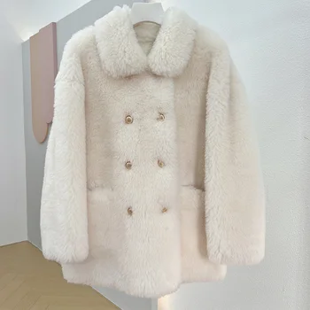 RosEvans Winter Нова истинска кожа All-in-one Toka агнешко кожено палто жени топло овче стригано вълнено кожено яке дебела двуредна женска