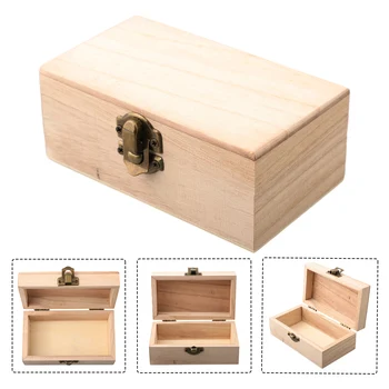 S / M / L Дървена кутия за съхранение Обикновена дървесина с капак Многофункционални квадратни шарнирни занаятчийски подаръчни кутии за домашно съхранение Декора