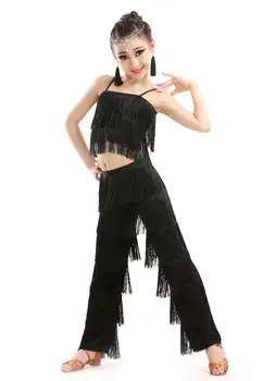 Samba пискюл Латино костюми за танци Момичета Салса бална зала Fringe тапицерия танц Tops&Pants костюм Възрастен бална танцова рокля