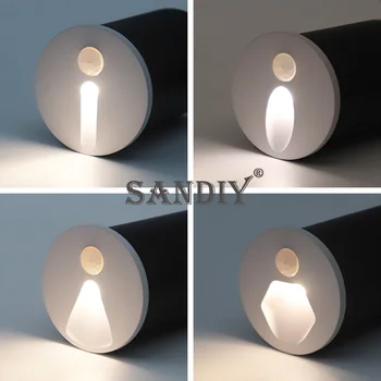 SANDIY Led стълбищна светлина сензор за движение стъпка осветление 45 мм кръгла стена sconce лампа вдлъбнати нощни лампи за баня коридор IP65