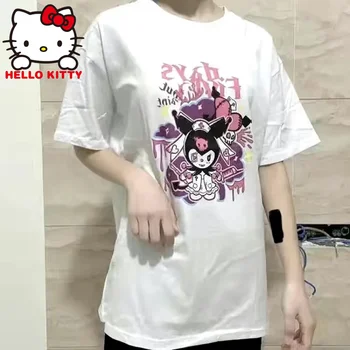 Sanrio Моята мелодия лято ново момиче сладък Hello Kitty Y2k Топ карикатура хлабав къс ръкав тениска женски Kuromi студент сладки ризи