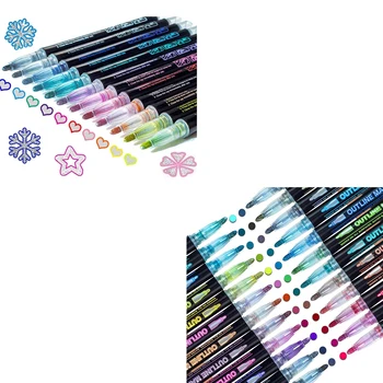Shimmer маркери Doodle Outline Dazzles: Комплект писалки с двойна линия с двойна линия Супер завъртулки Заслепяващи