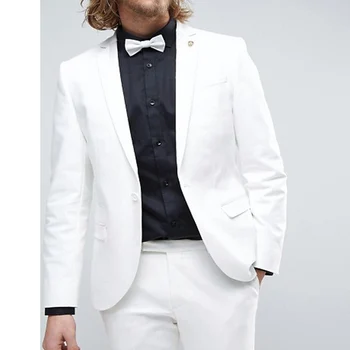 Slim fit Бели мъже костюми за сватба 2 броя мъжко модно яке с панталони по поръчка младоженец смокинг с изрязани ревера костюм 2024
