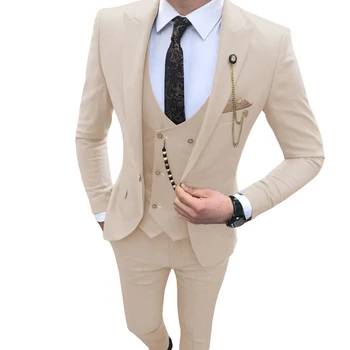 Slim Fit Ежедневни абитуриентски костюми за мъже 2023 младоженец смокинг връх ревера бизнес официален сватба мъжки блейзър 3 парчета костюм Homme