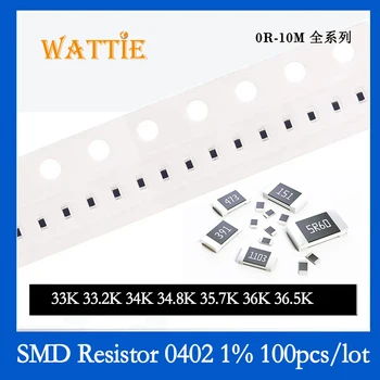 SMD резистор 0402 1% 33K 33.2K 34K 34.8K 35.7K 36K 36.5K 100PCS / партида чип резистори 1 / 16W 1.0mm * 0.5mm