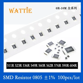 SMD резистор 0805 1% 511R 523R 536R 549R 560R 562R 576R 590R 604R 100PCS / партида чип резистори 1/8W 2.0mm * 1.2mm