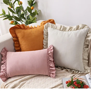 Solid Cushion Cover Pink Grey Brown Начало Декоративна възглавница Cover Ruffle Soft Faux Suede 45x45cm/30x50cm за разтегателен диван Всекидневна