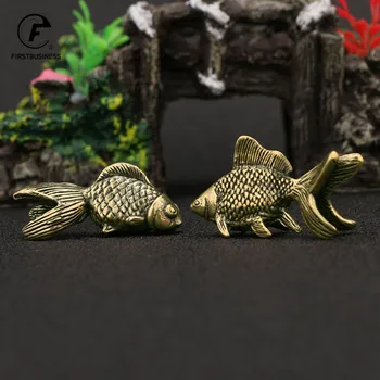 Solid месинг риба фигурки миниатюри антични Фън Шуй настолен орнамент занаятчийски симулация шаран чай домашен любимец декорация аксесоар
