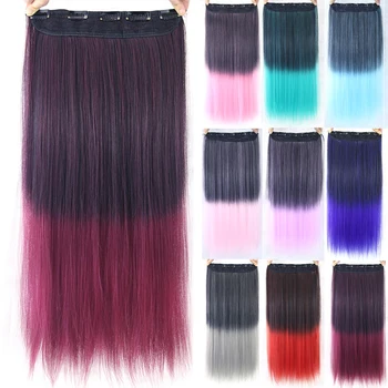 Soowee Synthetic Straight Fusion Clip in Hair Extensions Фиби Ombre Burgundy Hair One Piece Aplique de Cabelo Nephaar