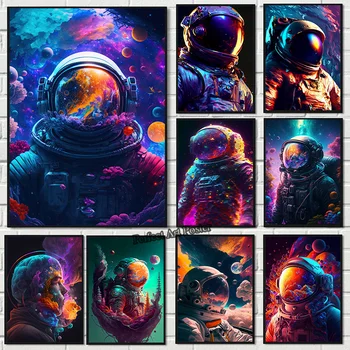 Space Astronaut Cyberpunk Nordic Game Акварел Изкуство Начало Стена Декор Картини Хол Платно Живопис Печат Плакати Подаръци