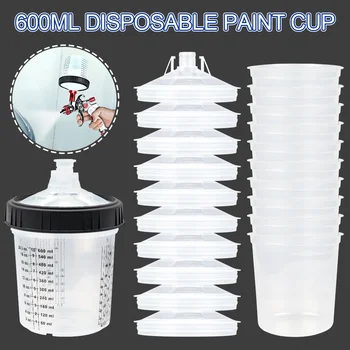 Spray Gun Cup 10pcs Комплект Купа за смесване на боя и капак с филтърна система 1 * Уплътнителен пръстен с резба 1 * Запушалка 1 * Градуирана външна чаша
