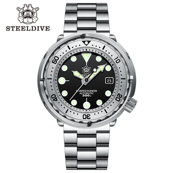 STEELDIVE SD1986 Ново пристигане 47.5MM стоманена рамка Вмъкване Super Green Luminous 300M водоустойчив NH35 Автоматичен мъжки часовник за гмуркане Reloj