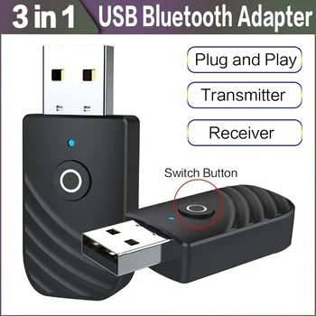 STONEGO Безжичен USB Bluetooth адаптер 5.0 3 в 1 аудио приемник предавател 3.5mm AUX адаптер за телевизор PC Компютър Домашно стерео