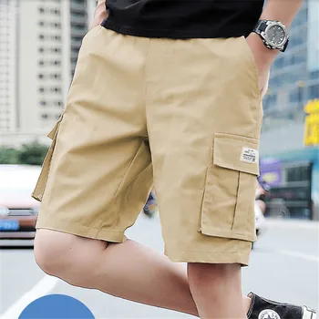 Summer Multi Pockets Cargo Shorts Men Solid Casual Bermuda Shorts Male Straight Loose Work Short Pants Sweatpants M-5XL