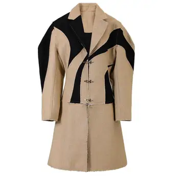 Tannt жени вълнено палто неправилен цвят съвпадение мода каки вълна палта разглобяеми реколта зимни палта жени 2023 Ново
