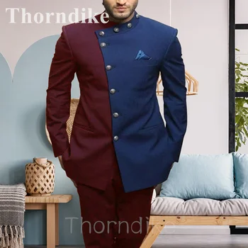 Thorndike Мъжки костюм Colorblock 2 парче Blazer Jacket & Pants Set Indian Style Groom Wedding Tuxedo Custom Made Suit for Men