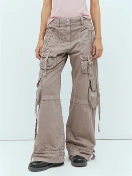 traf дамски панталони 2023 есен дамска корейска модна боя реколта измити памучни работни панталони джобна декорация дълги панталони y2k