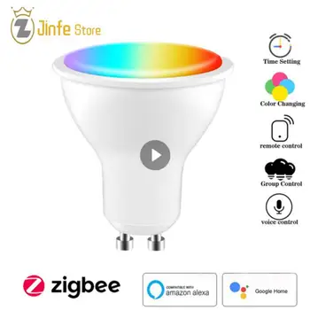 TUYA Zigbee Smart GU10 крушка прожектор RGB + CCT 100-240V димируема LED крушка Гласов контрол Работа с Alexa Google Home
