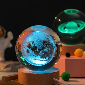 USB светлинна атмосфера светлини кристална топка нощна светлина цветна галактика сатурн лунна лампа парти рожден ден подаръци спалня декорация