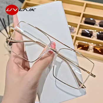 UVLAIK 2022 Модни метални квадратни слънчеви очила Мъже Жени Анти синя светлина блокиращи очила рамка женски реколта слънчеви очила UV400