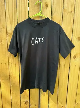 Vintage Cats Broadway Musical 1981 Тениска черна тениска Double Sided USA Made Sz L